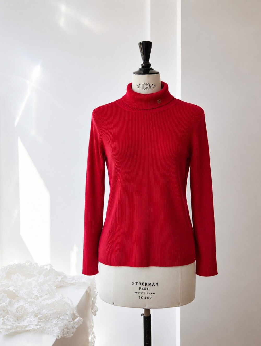 Lauren Ralph Lauren Red Ribbed Turtleneck Sweater